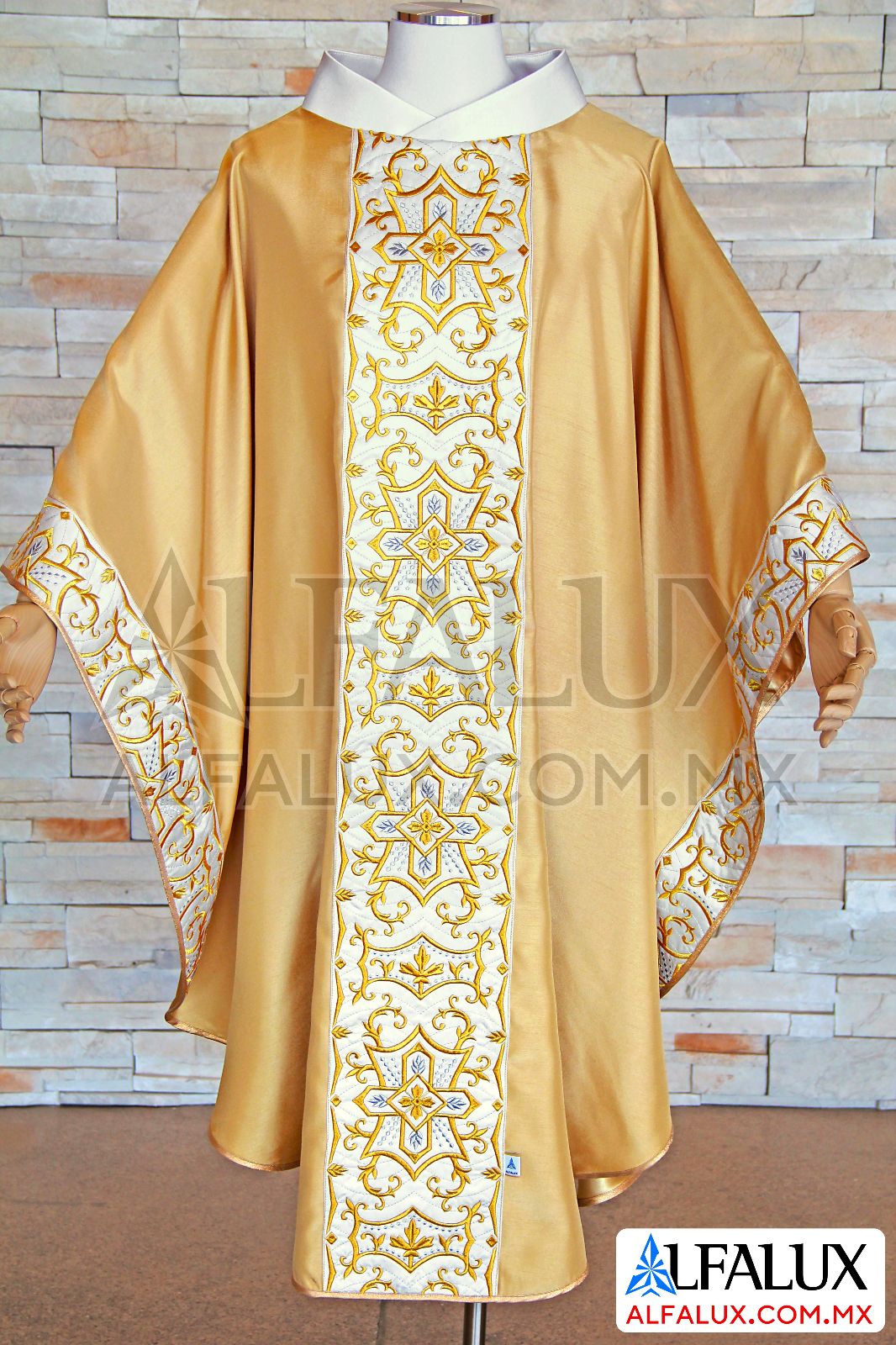 27 FIDELIS Casulla Alfalux Dorado Blanco Laterales Shantung 393 (4)